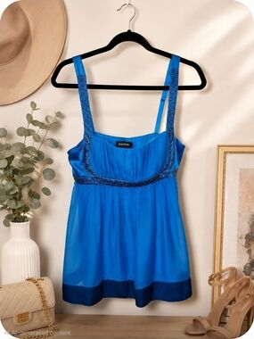 Bebe Embellished Chiffon Tank Blouse – Bright Blue
